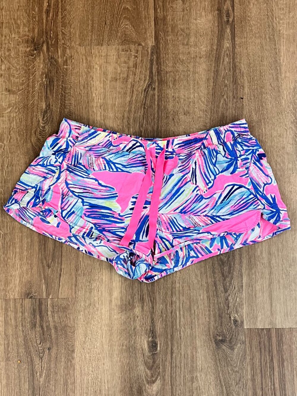 Lilly Pulitzer Cotton Pink Tropical Drawstring Lounge Shorts Sz L
